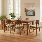 Bergen Dining Chair-Light Walnut with Calico Fabric Seat