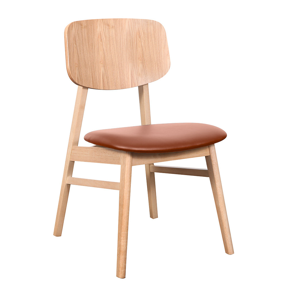 Bergen Dining Chair-Natural with Cognac PU Seat