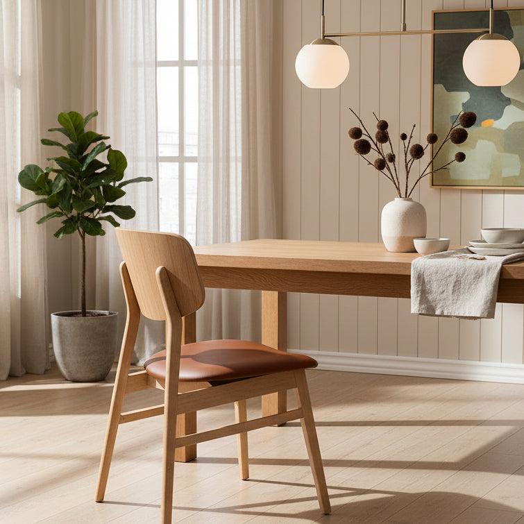 Bergen Dining Chair-Natural with Cognac PU Seat