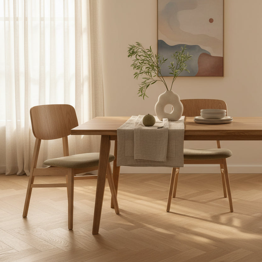 Bergen Dining Chair-Natural with Calico Fabric Seat