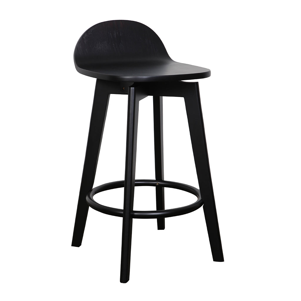 Caulfield Bar Stool-Black with Black Veneer Timber Seat
