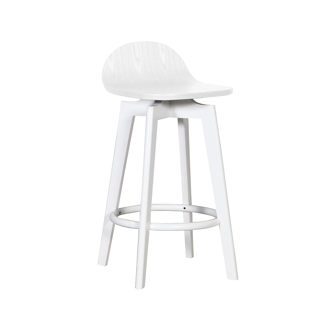 Caulfield Bar Stool-White with White Veneer Timber Seat