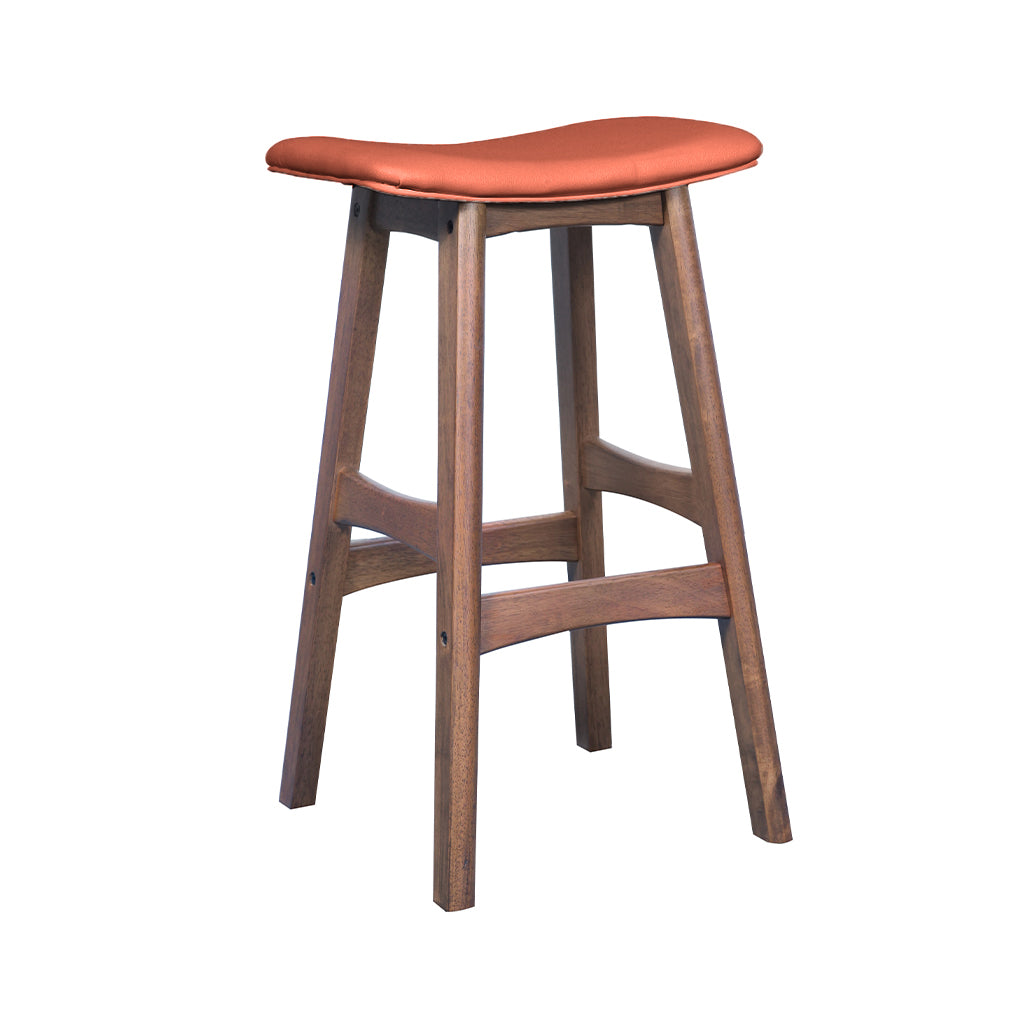 Gangnam Bar Stool-Light Walnut with Cognac PU Seat