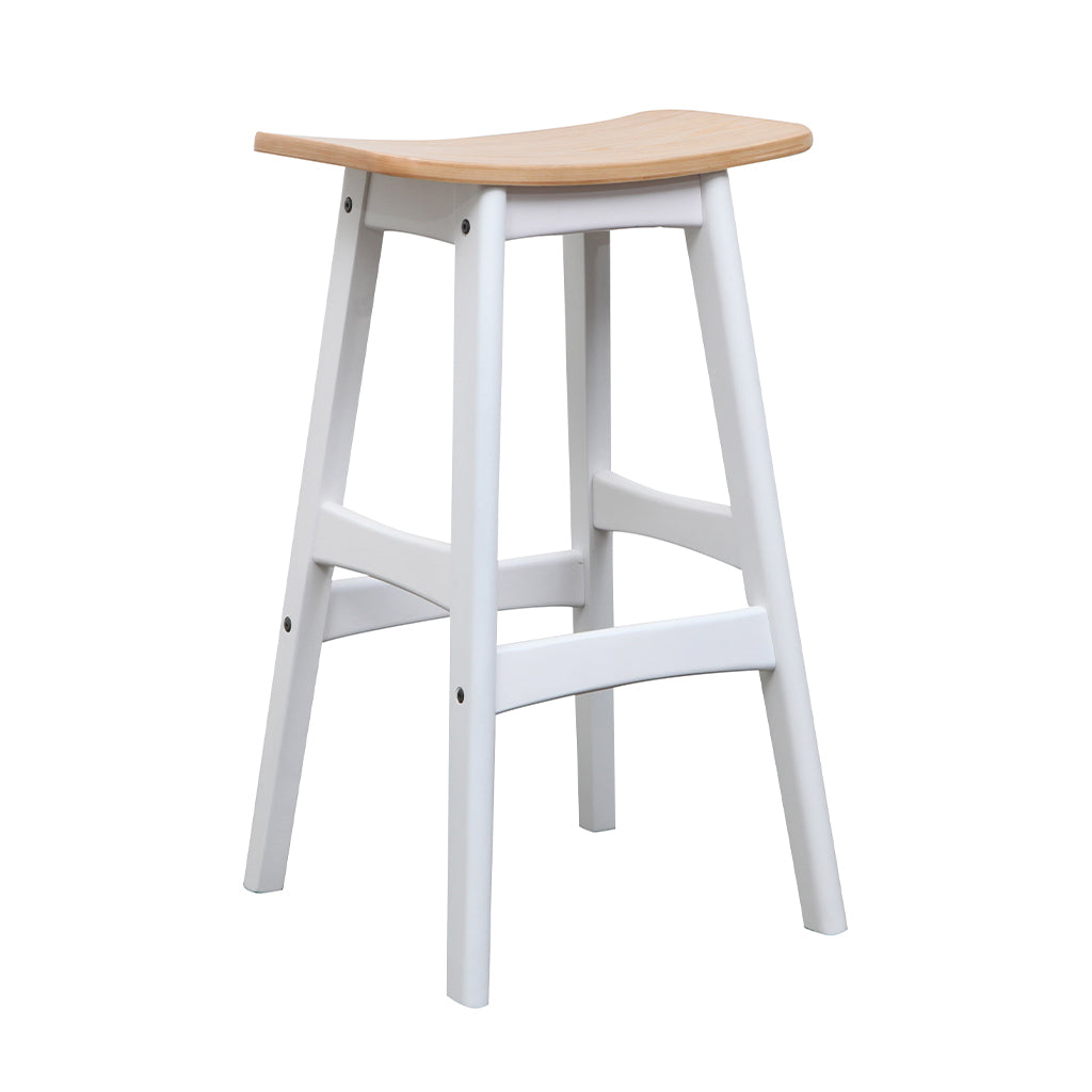Gangnam Bar Stool-White with Natural Veneer Seat