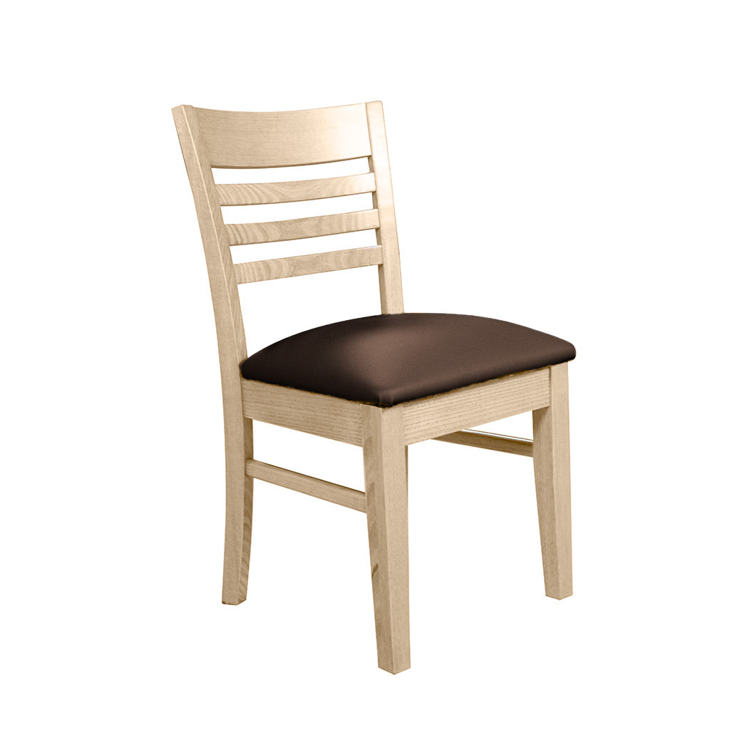 Florence Dining Chair-Clear Stain with Coffee Bean Vinyl Seat