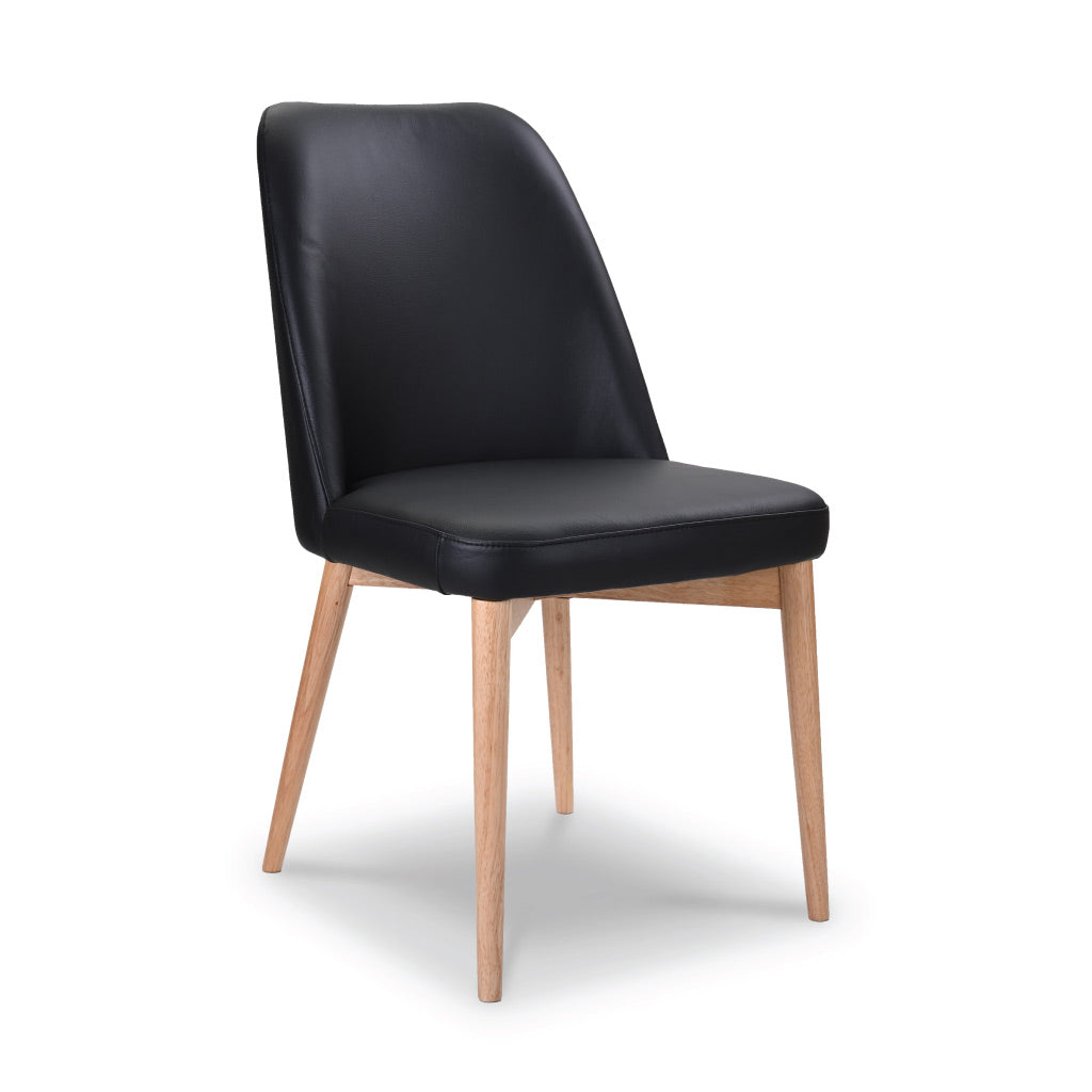 Jasper Leather Dining Chair-Black Leather with Clear Stain Legs