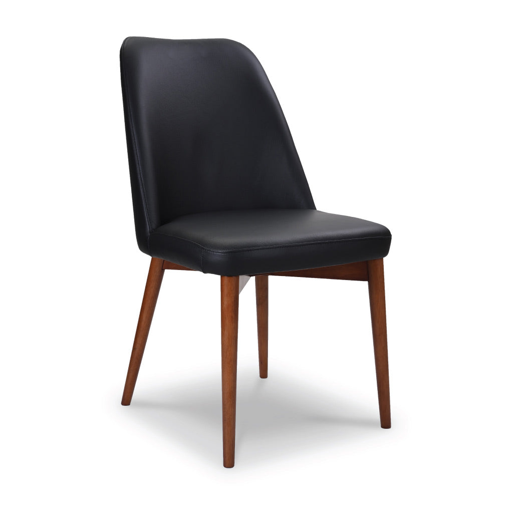 Jasper Leather Dining Chair-Black Leather with Blackwood Stain Legs