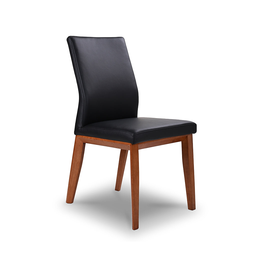 Kobe Leather Dining Chair-Black Leather with Blackwood Stain Legs
