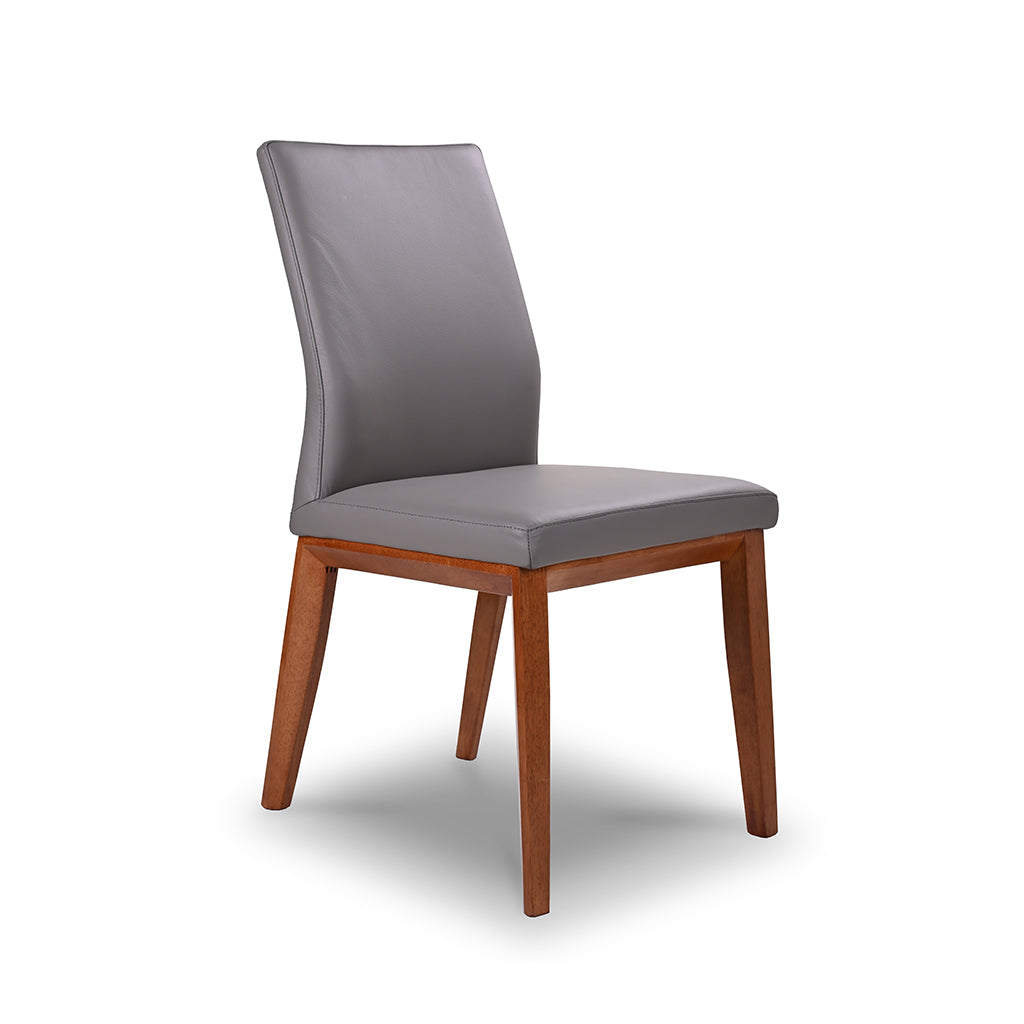 Kobe Leather Dining Chair-Mid Grey Leather with Blackwood Stain Legs