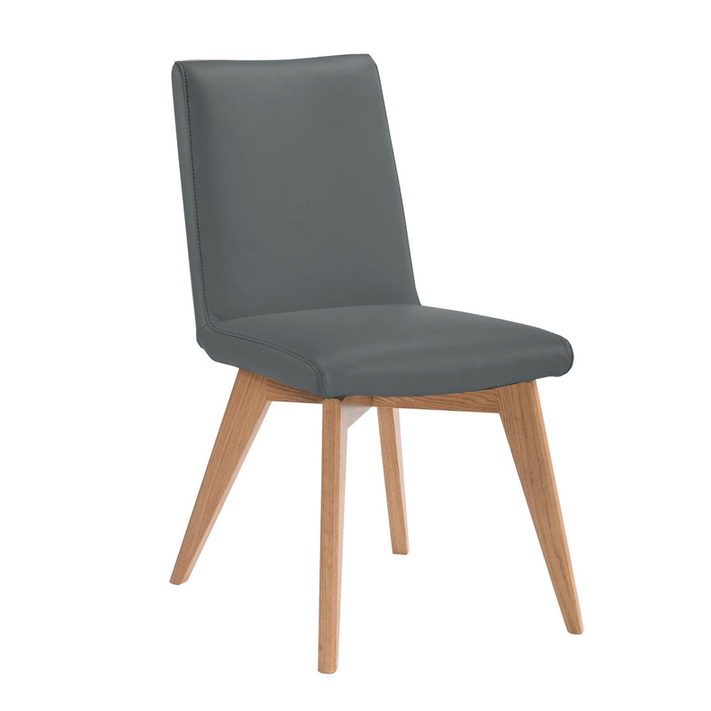 Marsden Leather Dining Chair-Grey Leather with Clear Stain Legs