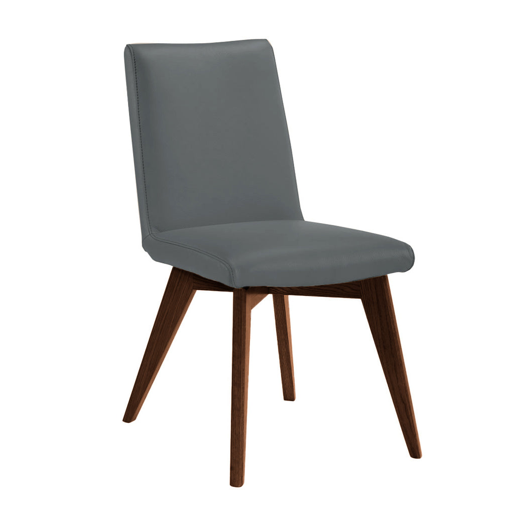 Marsden Leather Dining Chair-Grey Leather with Blackwood Stain Legs