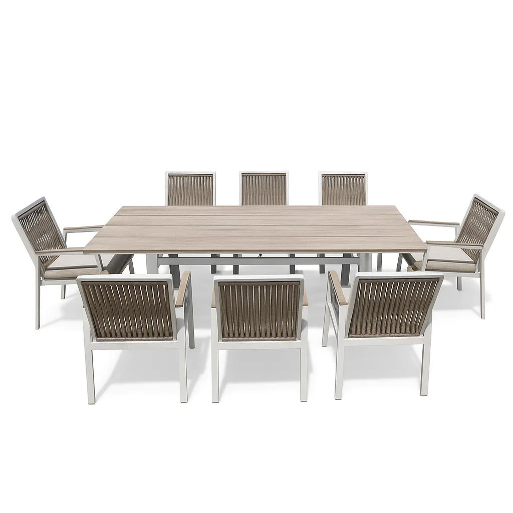 Florida 9PC Dining White Frame Light Beige Cushion