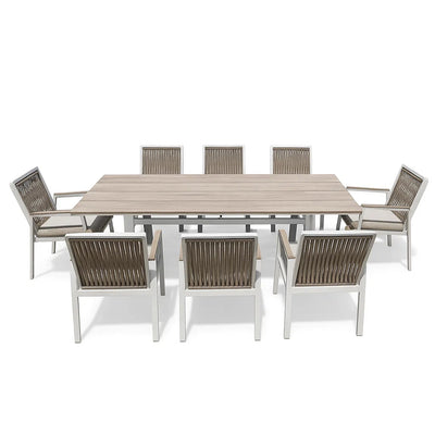 Florida 9PC Dining White Frame Light Beige Cushion