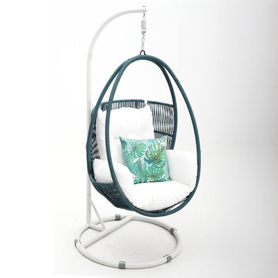 Hervey Bay Hanging Chair Blue/White Frame White Cushion