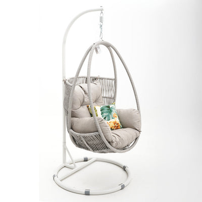 Hervey Bay Hanging Chair Light Grey/White Frame Beige Cushion