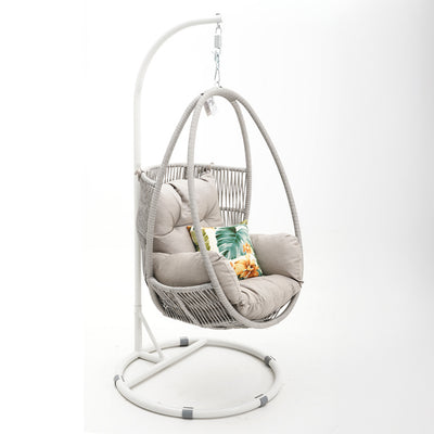 Harvey Bay Hanging Chair Light Grey/White Frame Beige Cushion