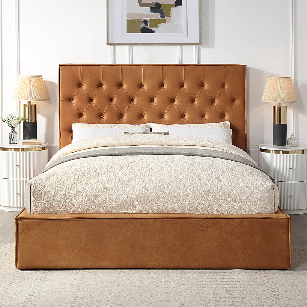 Crest Queen Bed with Gaslift Base-Cognac