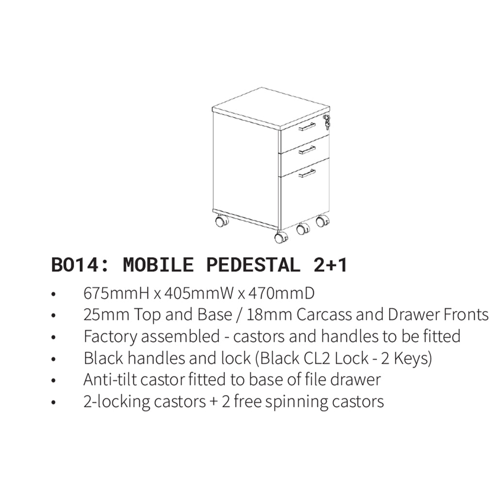 Barrel Oak 3 Drawer Mobile Pedestal BO14