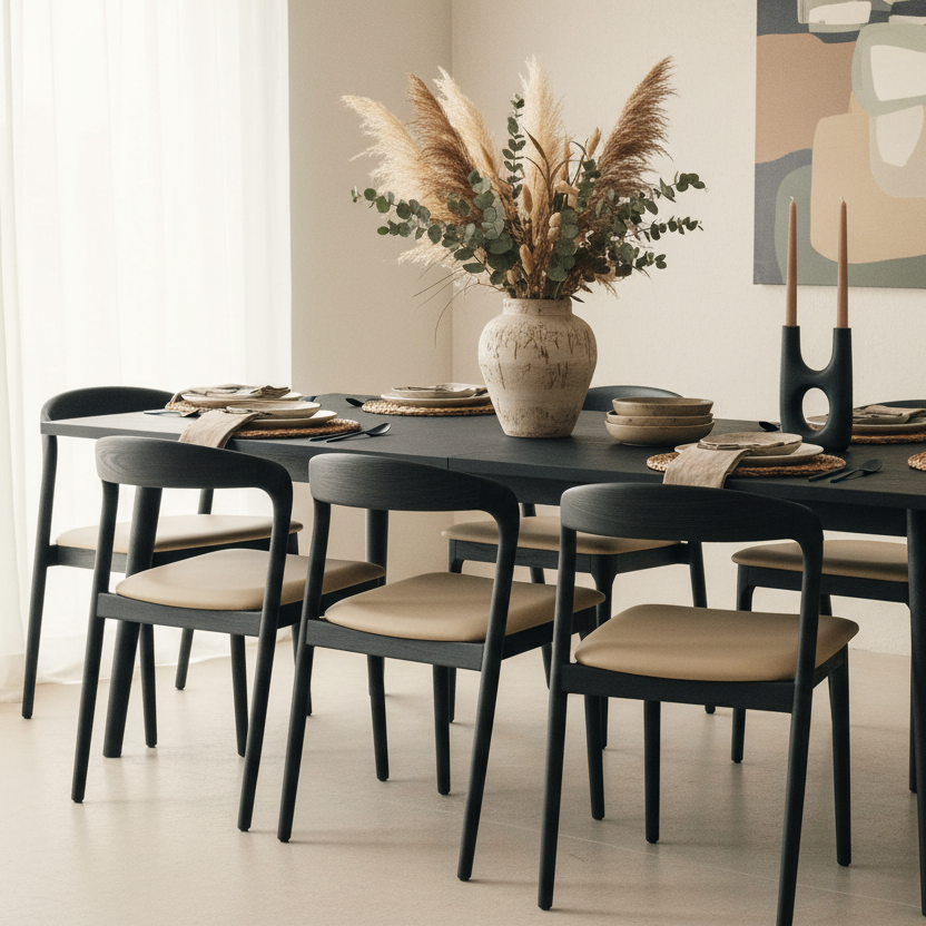 Shannen Dining Chair-Black Frame with Beige PU Seat