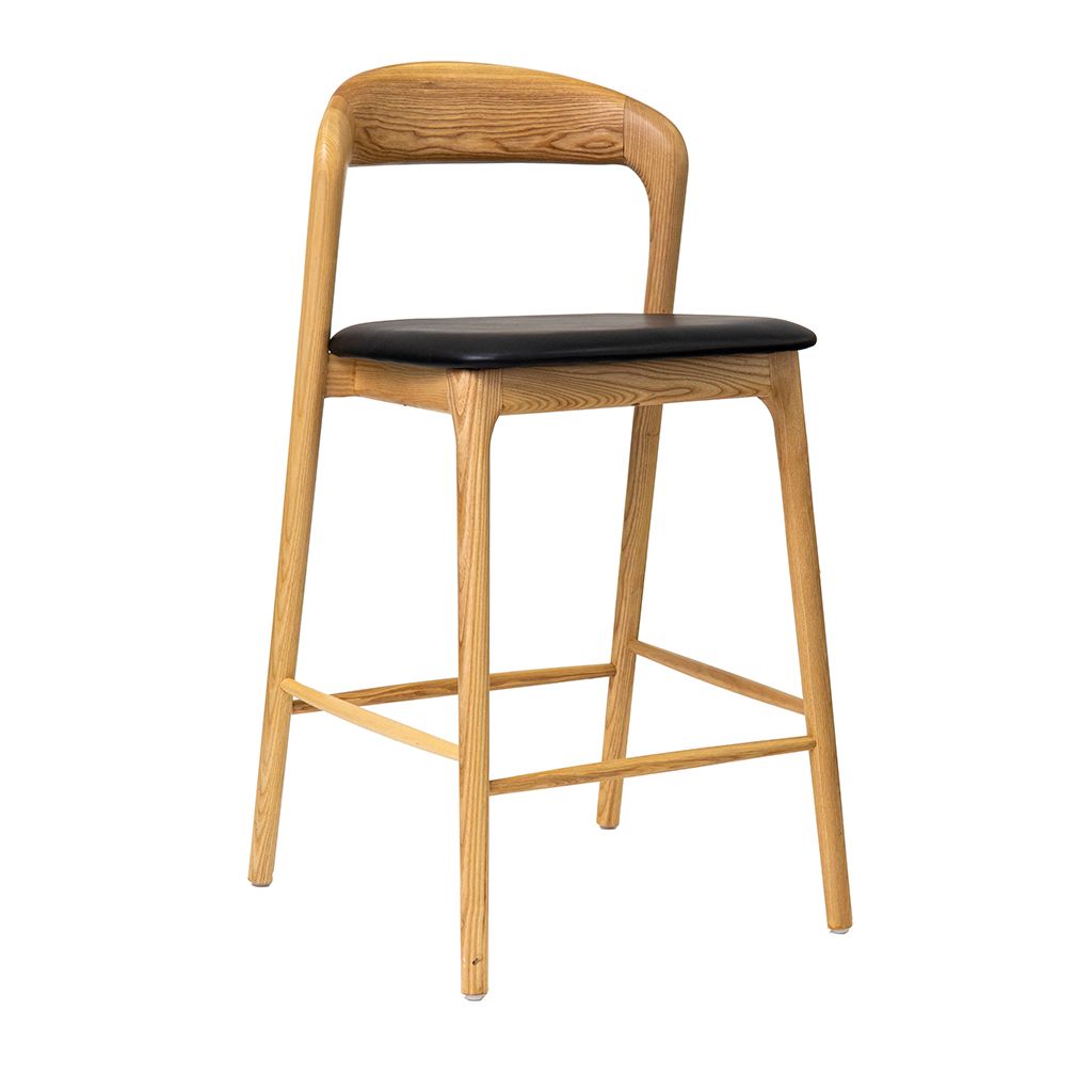 Shannen Bar Chair-Oak Frame with Black PU Seat