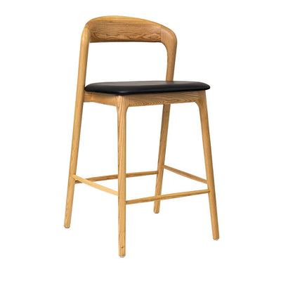 Shannen Bar Chair-Oak Frame with Black PU Seat