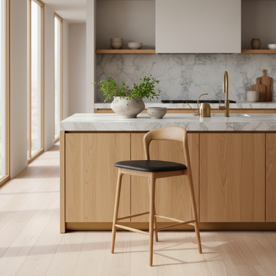 Shannen Bar Chair-Oak Frame with Black PU Seat hover image