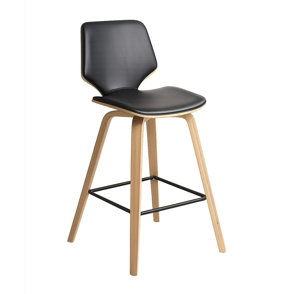 Ryde Bar Stool-Oak Colour Frame with Black PU Seat