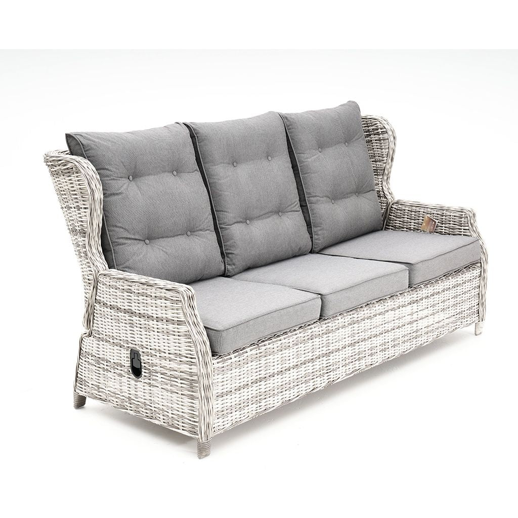 Buenos Aires 3 Seater Recliner Zen White Wicker Grey Cushion