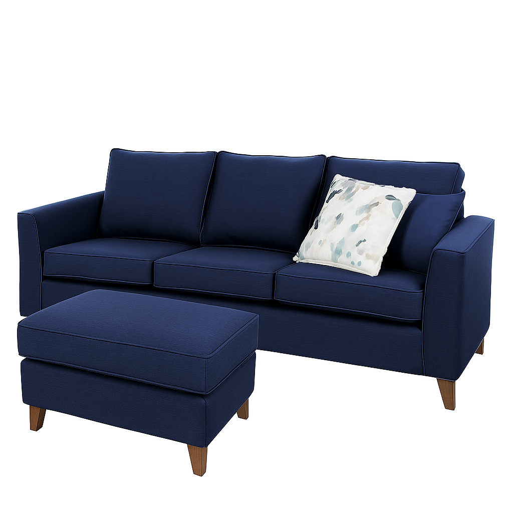 Kitty 3 Seater Fabric Sofa with Reversible Ottoman-Denim