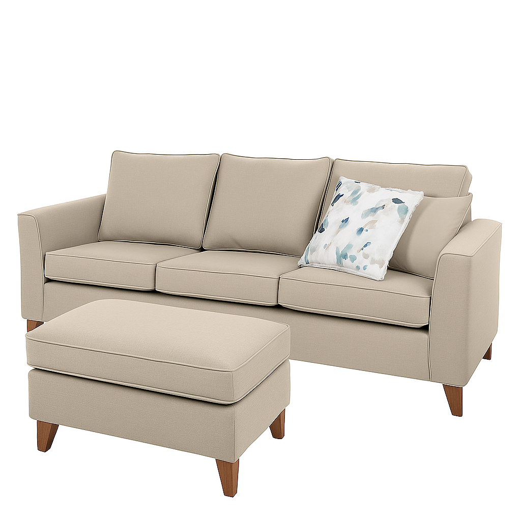 Kitty 3 Seater Fabric Sofa with Loose Top Ottoman