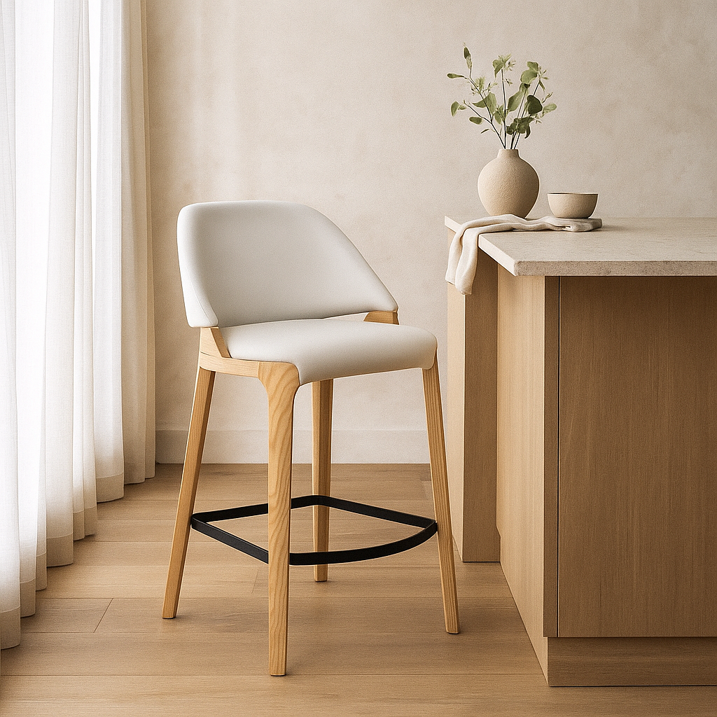 Baylor Bar Chair-Oak Frame with White PU