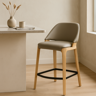 Baylor Bar Chair-Oak Frame with Pewter PU hover image