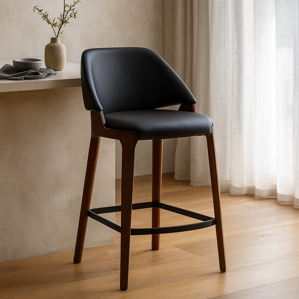 Baylor Bar Chair-Walnut Frame with Black PU