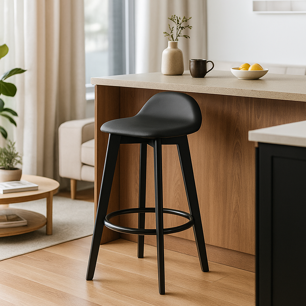 Caulfield Bar Stool-Black with Black PU Seat