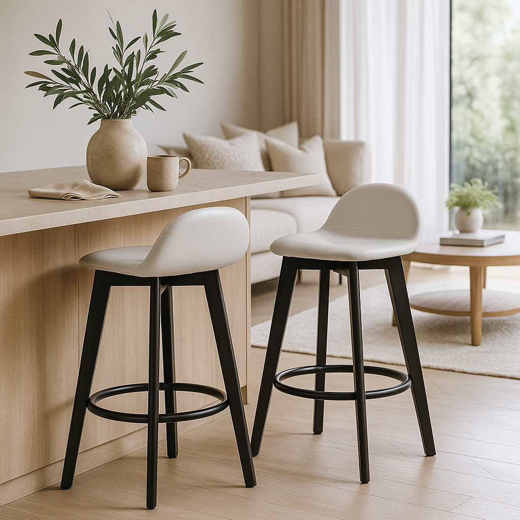 Caulfield Bar Stool-Black with White PU Seat