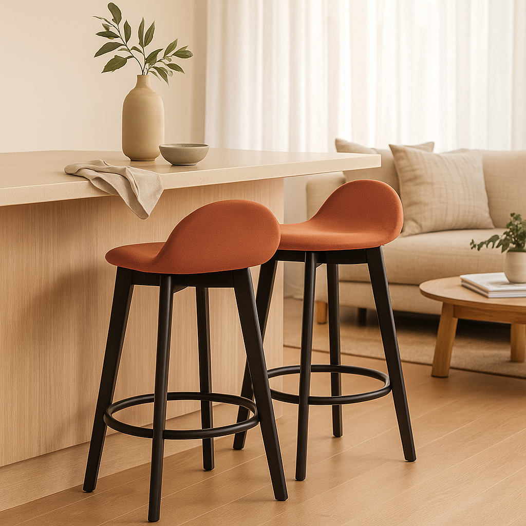 Caulfield Bar Stool-Black with Cognac PU Seat
