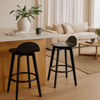 Caulfield Bar Stool-Black with Black Veneer Timber Seat