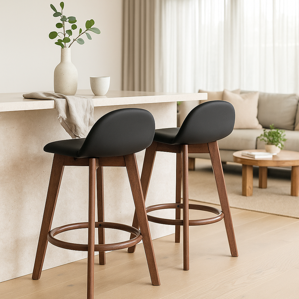 Caulfield Bar Stool-Light Walnut with Black PU Seat