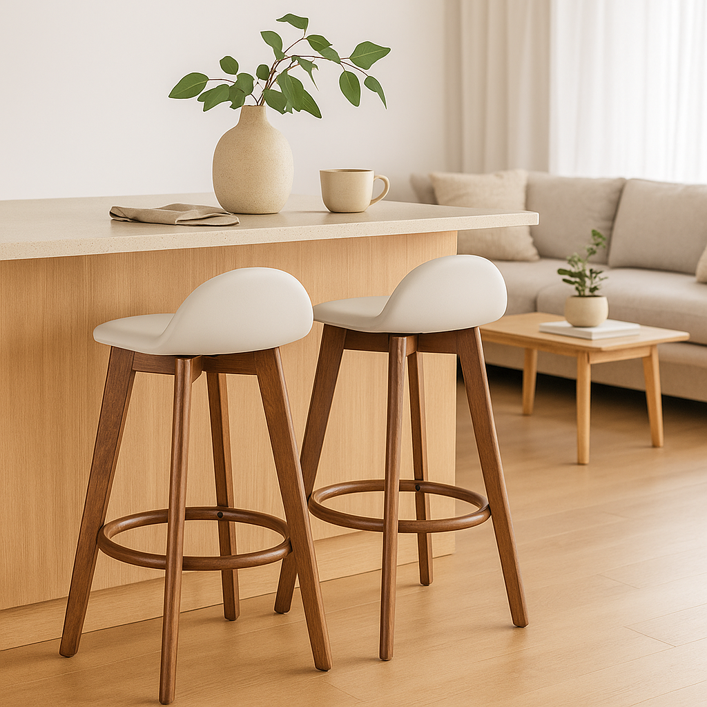 Caulfield Bar Stool-Light Walnut with White PU Seat