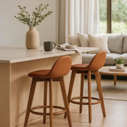 Caulfield Bar Stool-Light Walnut with Cognac PU Seat