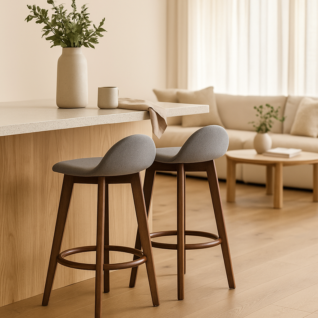 Caulfield Bar Stool-Light Walnut with Espresso Fabric Seat
