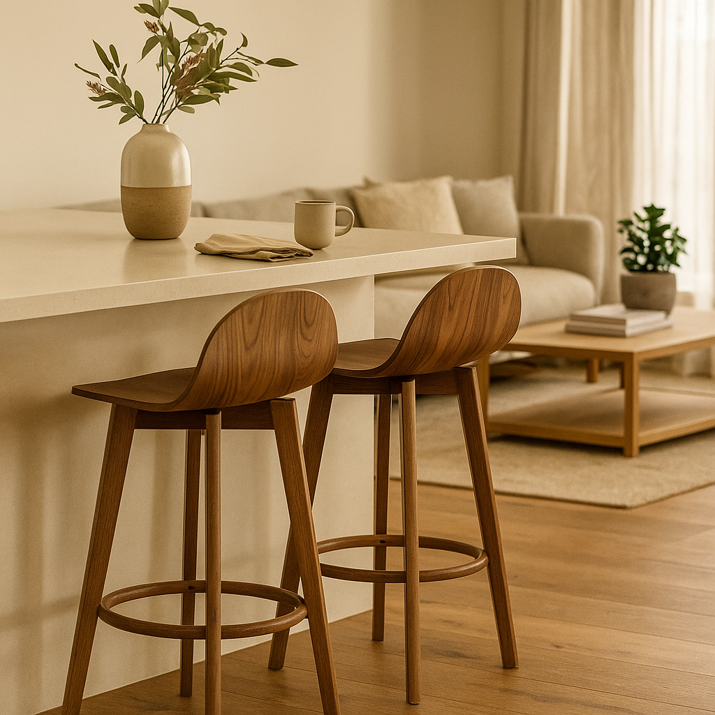 Caulfield Bar Stool-Light Walnut with Light Walnut Veneer Timber Seat