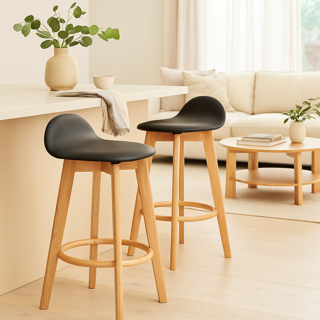 Caulfield Bar Stool-Natural with Black PU Seat