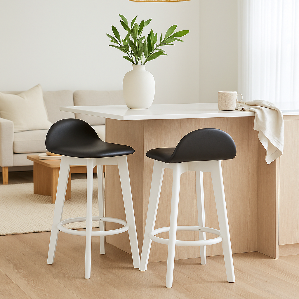 Caulfield Bar Stool-White with Black PU Seat