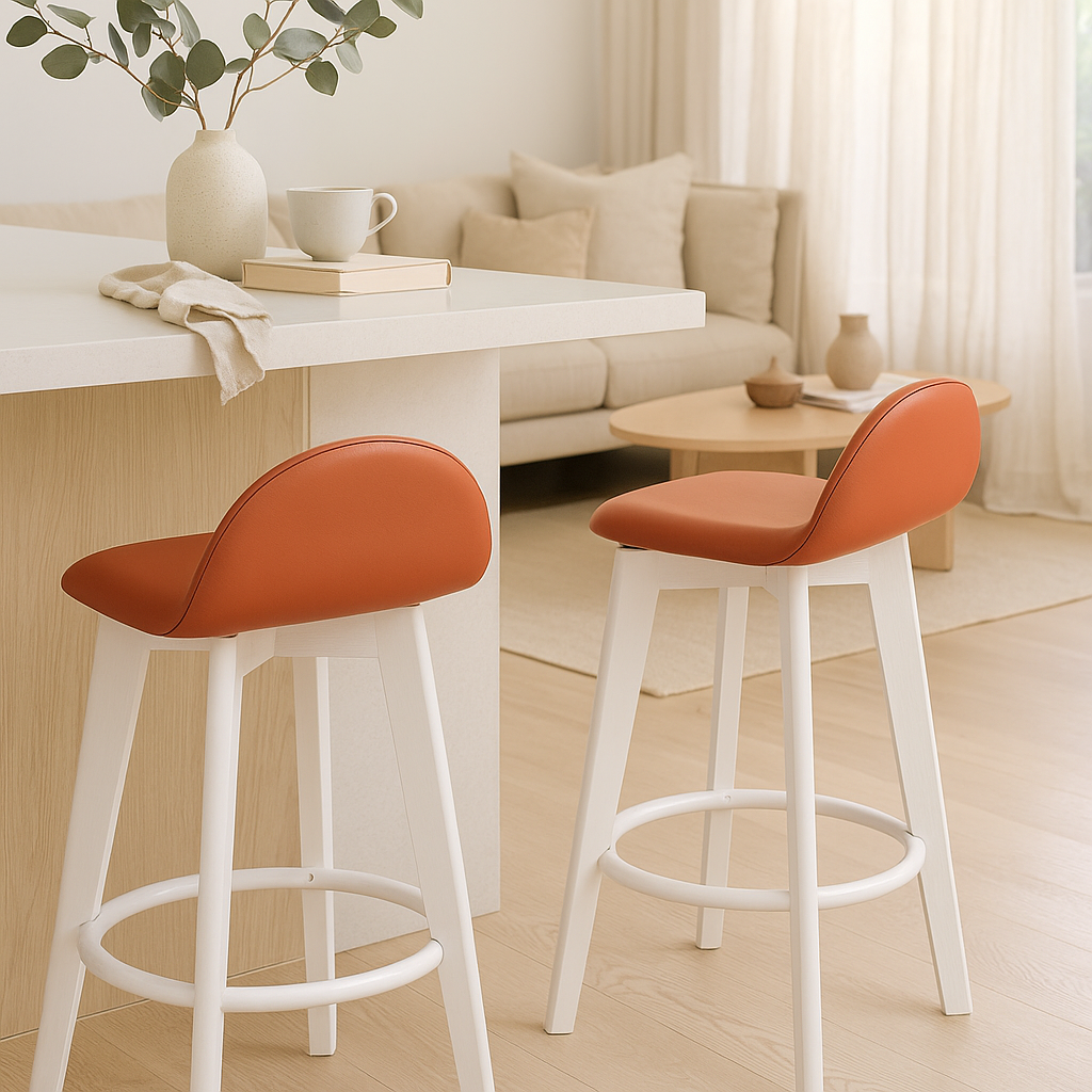Caulfield Bar Stool-White with Cognac PU Seat