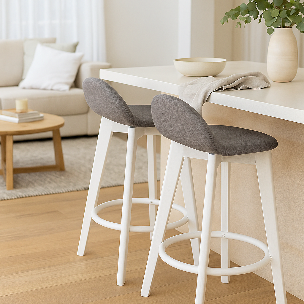 Caulfield Bar Stool-White with Espresso Fabric Seat