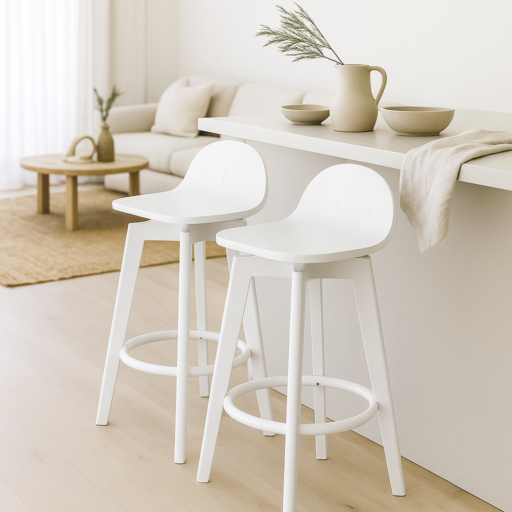 Caulfield Bar Stool-White with White PU Seat