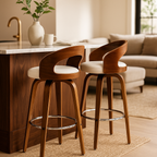 Cheetah Swivel Bar Chair-Walnut Frame with White PU Seat