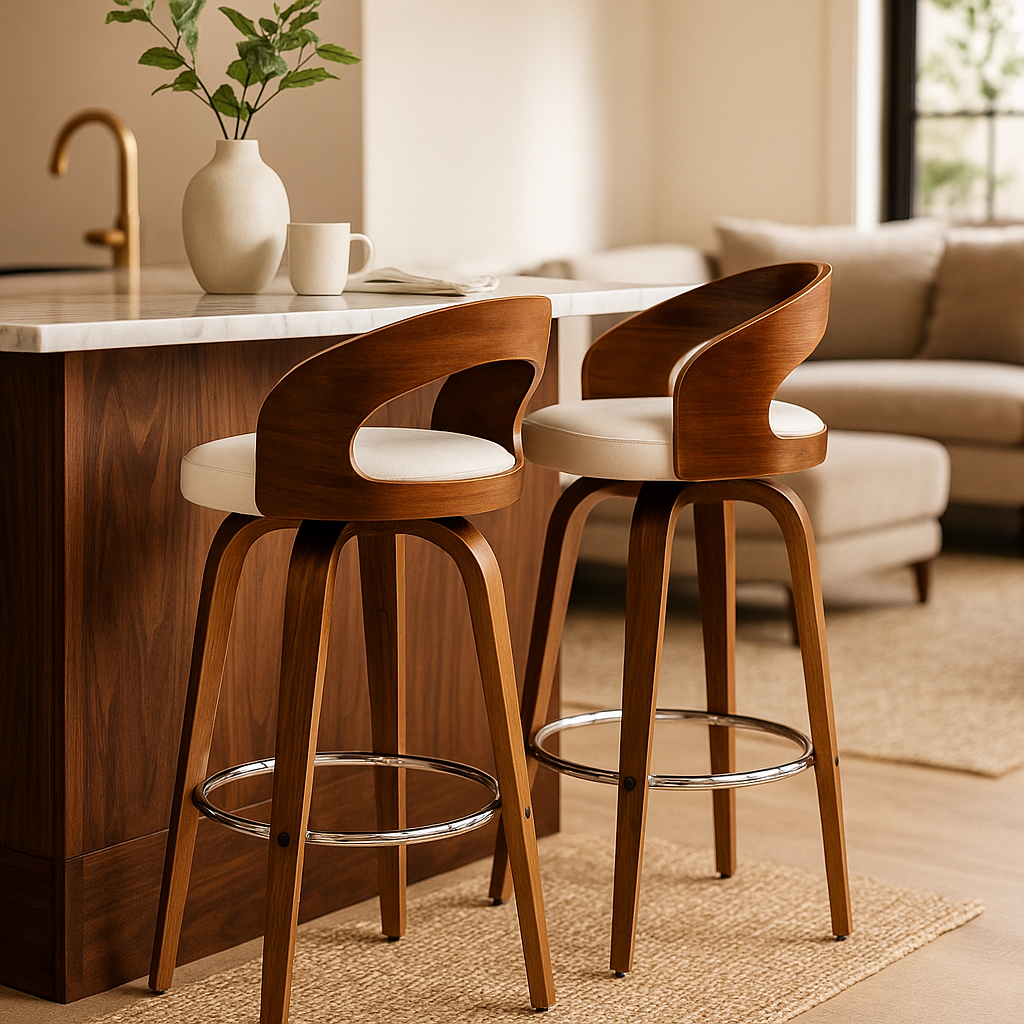 Cheetah Swivel Bar Chair-Walnut Frame with White PU Seat