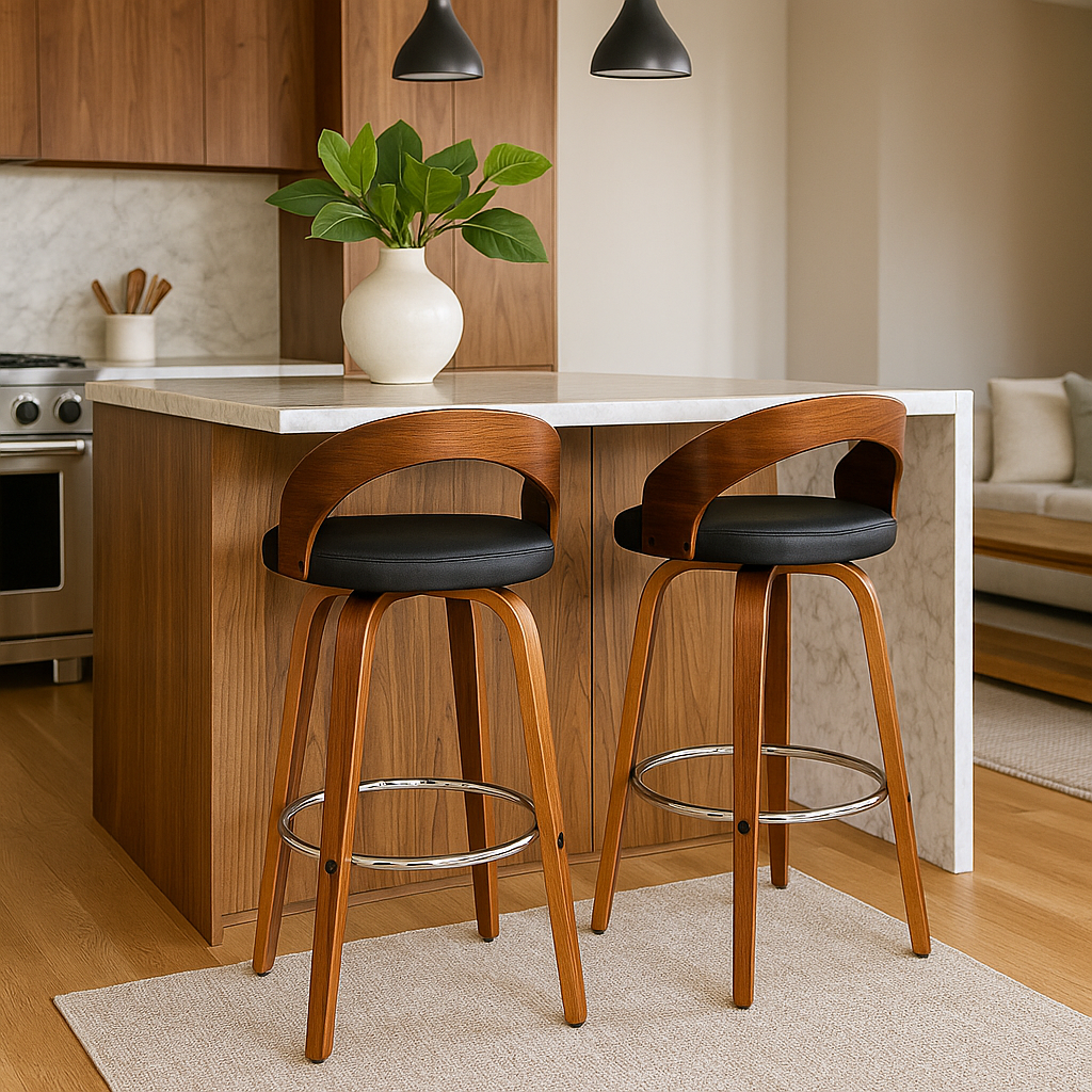 Cheetah Swivel Bar Chair-Walnut Frame with Black PU Seat